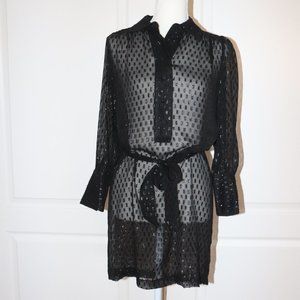 Halston Heritage Black Sheer Sparkle Belted Dress Size 2